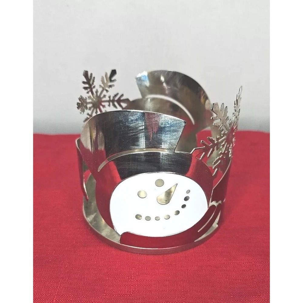 Bath & Body‎ Works Slatkin & Co Silver Snowman 3 Wick Candle Holder Sleeve